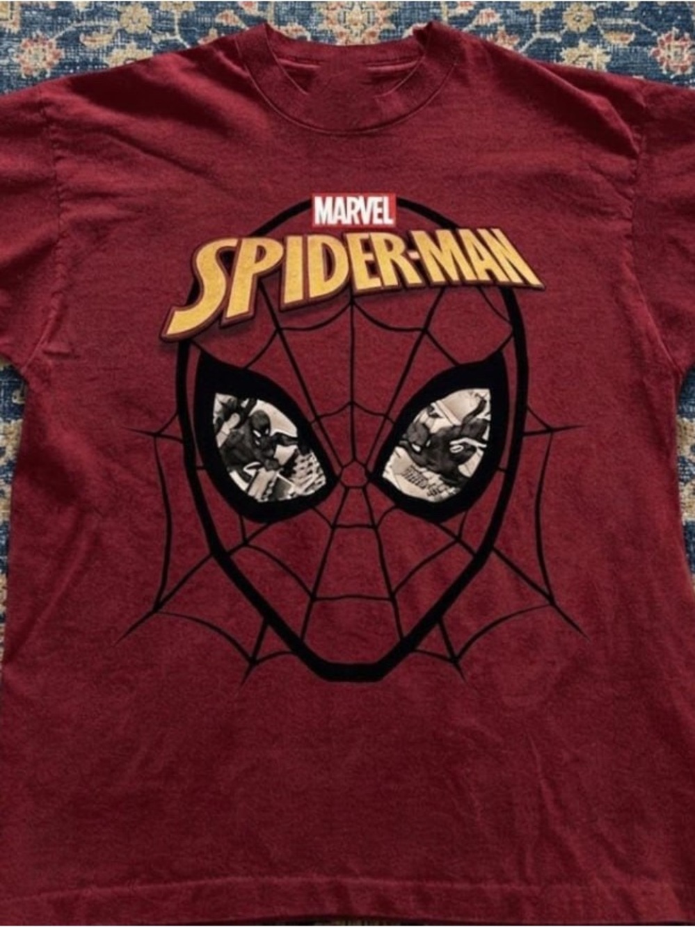 Gildan Spider-Man Short Sleeve Tee - Maroon with Yellow Logo
